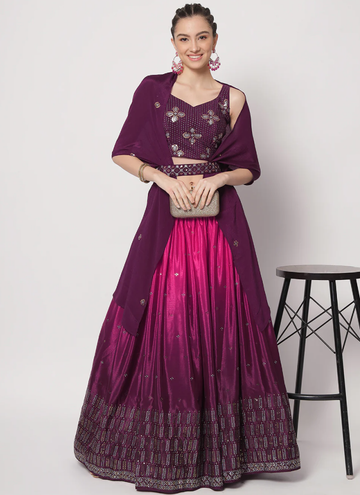 Delightful Mukaish Work Chinon Silk Purple Lehenga Choli
